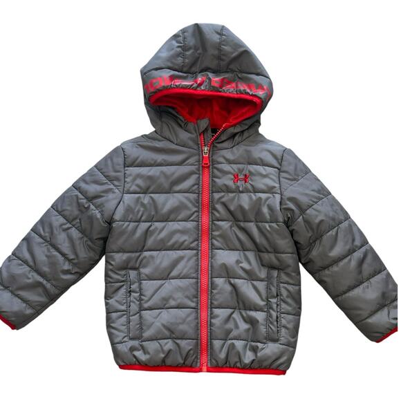 Under Armour Toddler Puffer Jacket Gray Red 3T - Picture 1 of 7